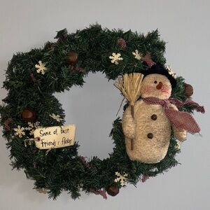 Festive Snowman Holiday Wreath - Green and White